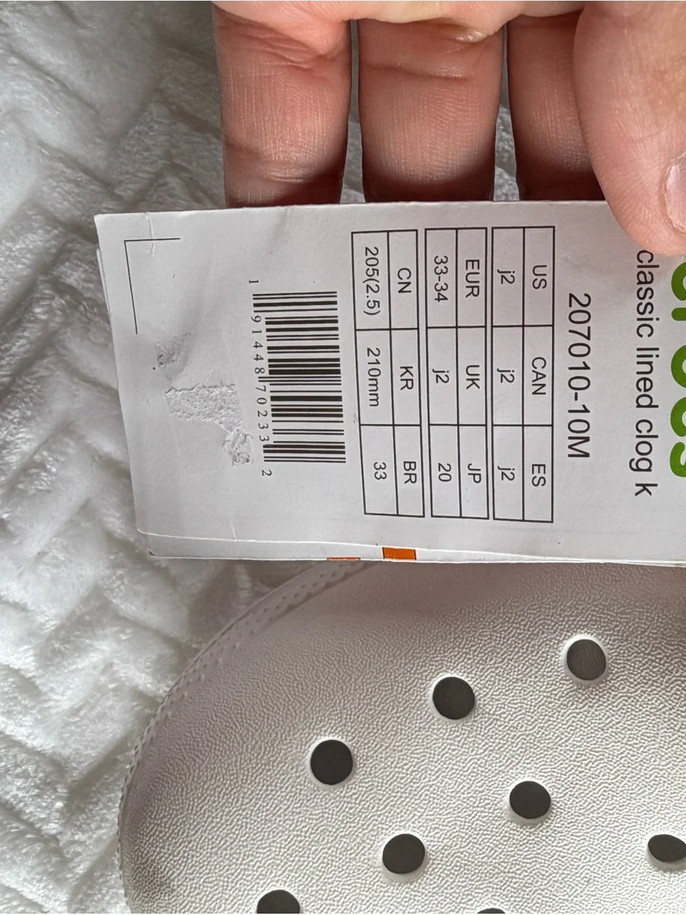 CROCS Kids Classic Lined Clog - White with Gray Lining